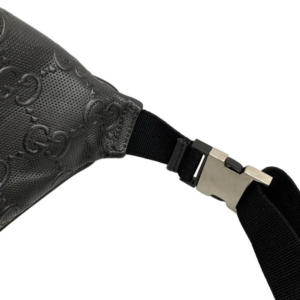 GUCCI GG Emboss Belt Bag 645093 Black Leather Bum Bag - Picture 7 of 14
